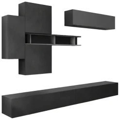 Pareti Attrezzate > Dmora Parete salotto in legno e metallo 276cm bianca lucida e rovere - Barumini Marrone Rovere, Bianco Lucido