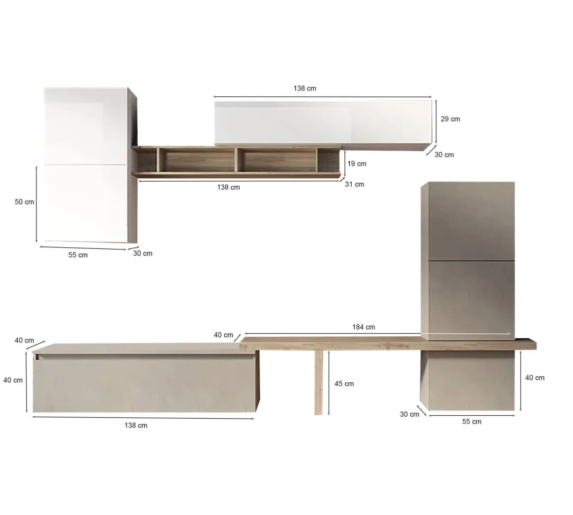Pareti Attrezzate > Dmora Parete salotto in legno e metallo 290cm bronzo e noce - Nana Marrone Noce, Marrone Bronzo