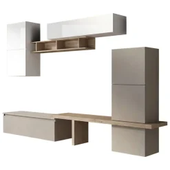 Parete salotto in legno e metallo 290cm bianca lucida e rovere - Tammy