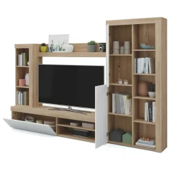 Parete salotto moderna 240cm bianca e rovere - Neera