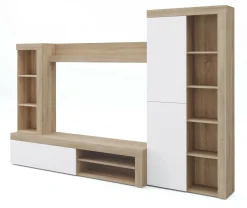 Parete salotto moderna 240cm bianca e rovere - Neera