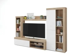 Parete salotto moderna 240cm bianca e rovere - Neera