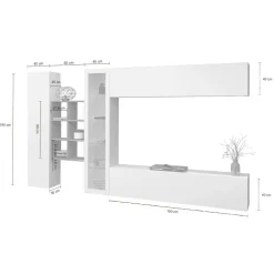 Salotto|Pareti Attrezzate > Dmora Parete salotto moderna 280cm bianca lucida e acero - Alessano Marrone Acero, Bianco Lucido