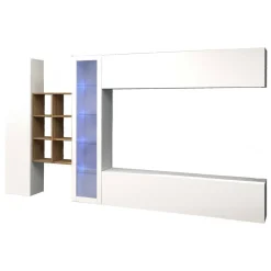 Salotto|Pareti Attrezzate > Dmora Parete salotto moderna 280cm bianca lucida e acero - Alessano Marrone Acero, Bianco Lucido