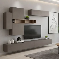 Parete salotto moderna 276cm bronzo e grigia - Nate