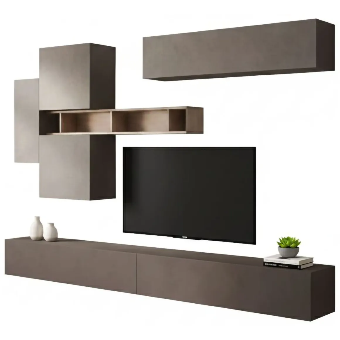 Parete salotto moderna 276cm bronzo e grigia - Nate