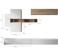Pareti Attrezzate > Dmora Parete salotto modulabile 276cm bianca lucida e rovere - Nate Marrone Rovere, Bianco Lucido