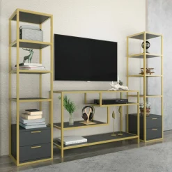 Parete salotto multifunzione 198cm oro e antracite - Felion