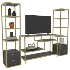 Parete salotto multifunzione 198cm oro e antracite - Felion