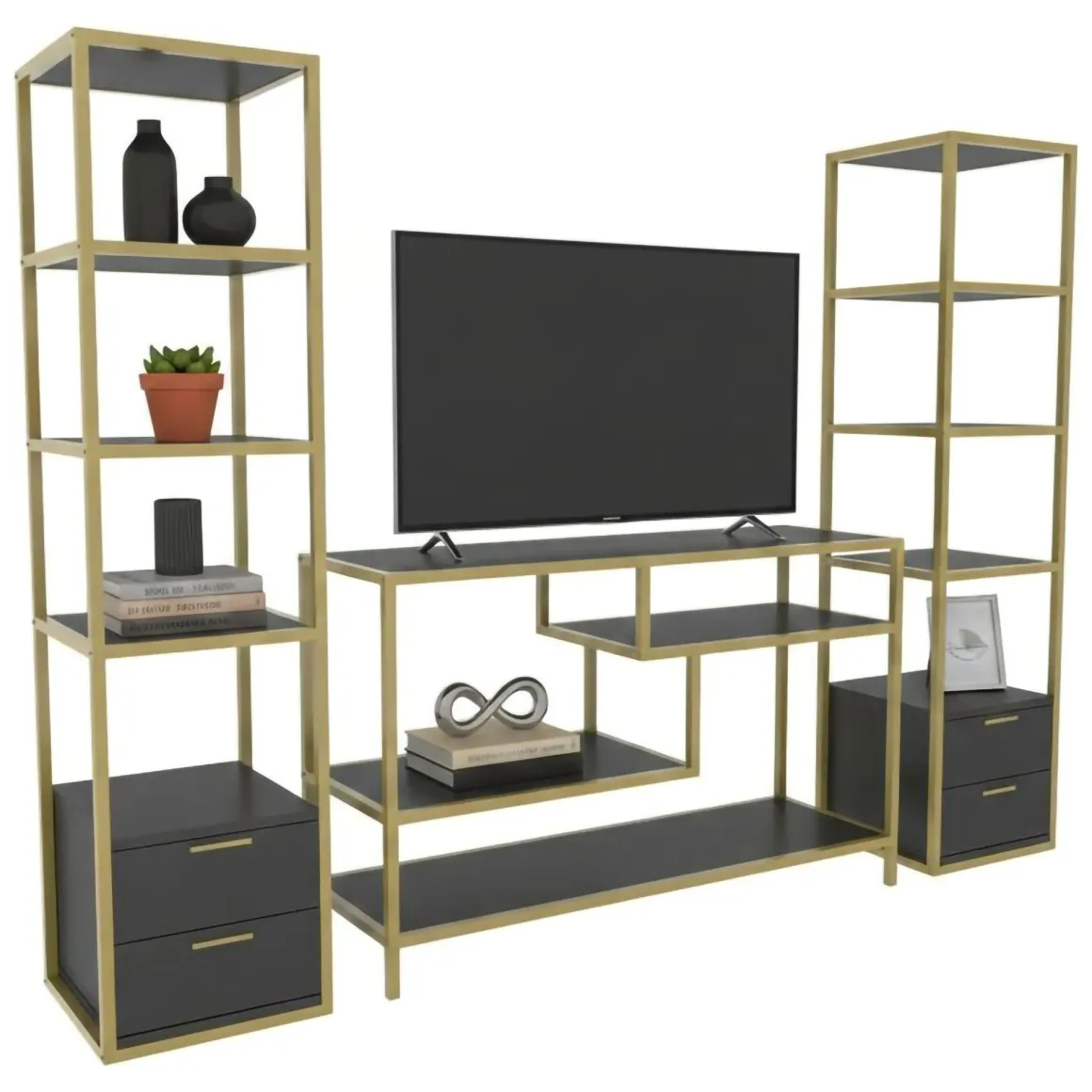 Parete salotto multifunzione 198cm oro e antracite - Felion