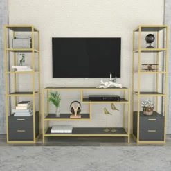 Parete salotto multifunzione 198cm oro e antracite - Felion