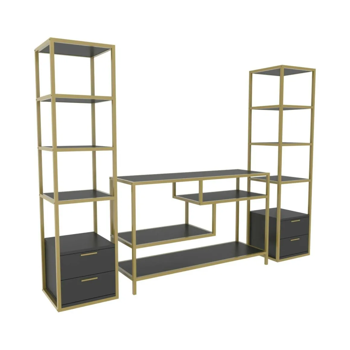 Parete salotto multifunzione 198cm oro e antracite - Felion
