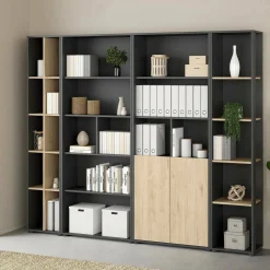 Parete salotto multifunzione 240cm rovere e grigia - Litvjak