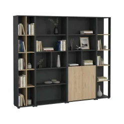 Parete salotto multifunzione 240cm rovere e grigia - Litvjak