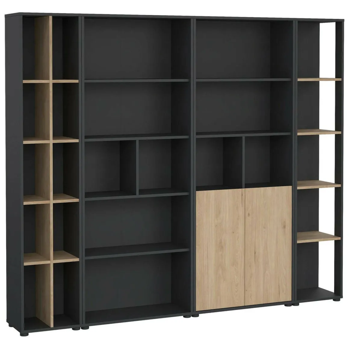 Parete salotto multifunzione 240cm rovere e grigia - Litvjak