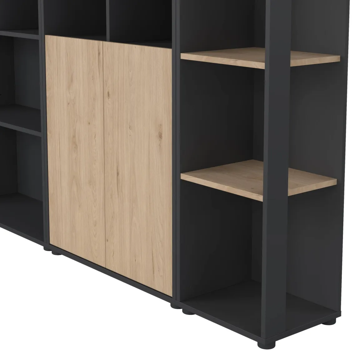 Parete salotto multifunzione 240cm rovere e grigia - Litvjak