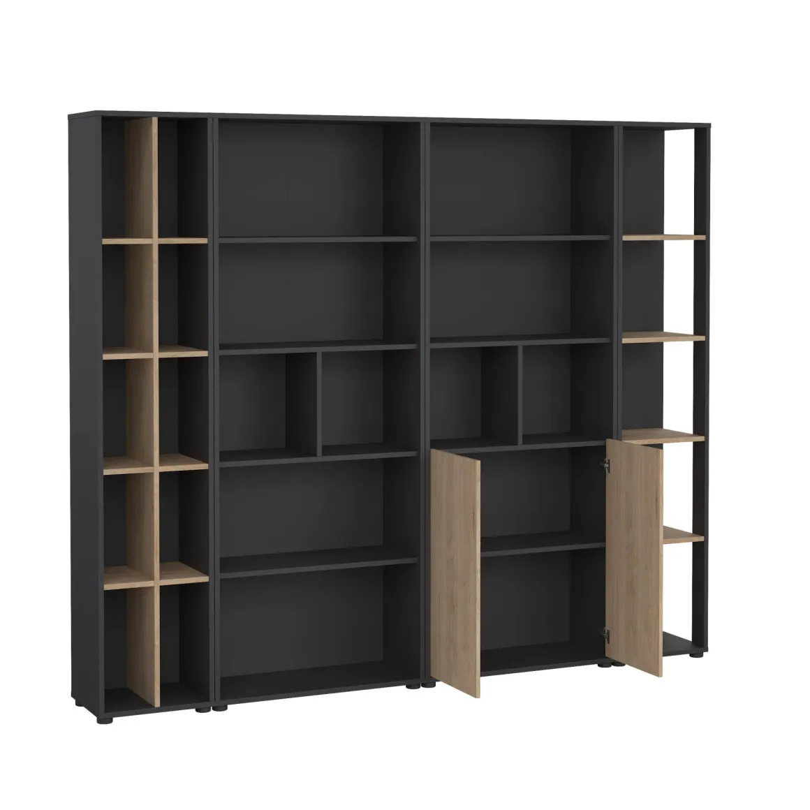 Parete salotto multifunzione 240cm rovere e grigia - Litvjak