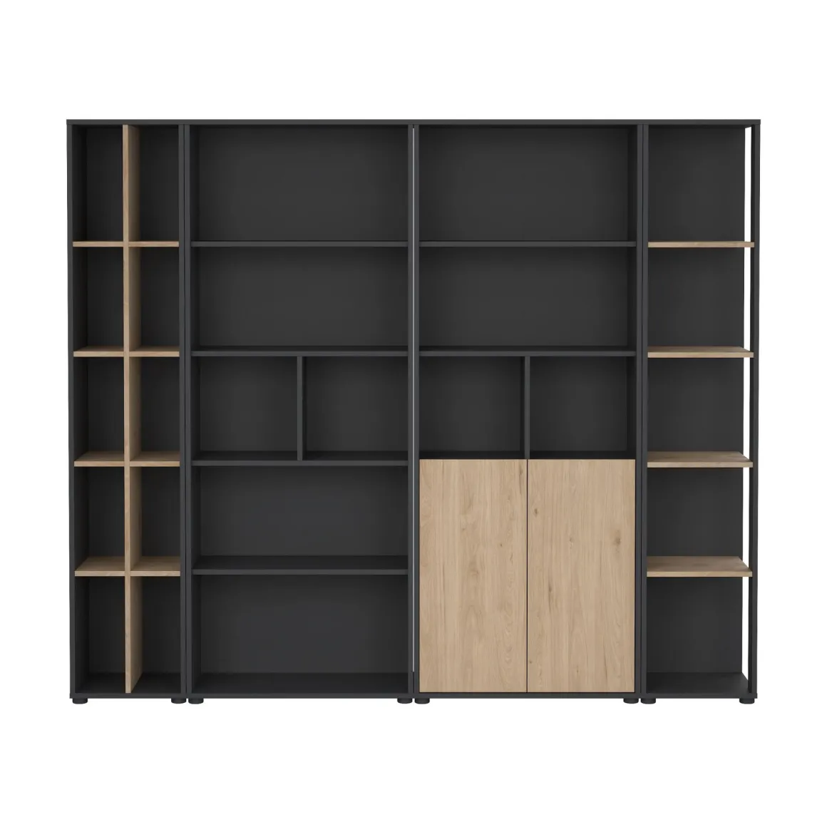 Parete salotto multifunzione 240cm rovere e grigia - Litvjak