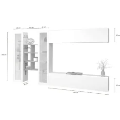 Salotto|Pareti Attrezzate > Dmora Parete salotto 20 ripiani 310cm bianca lucida e acero - Avegno Marrone Acero, Bianco Lucido