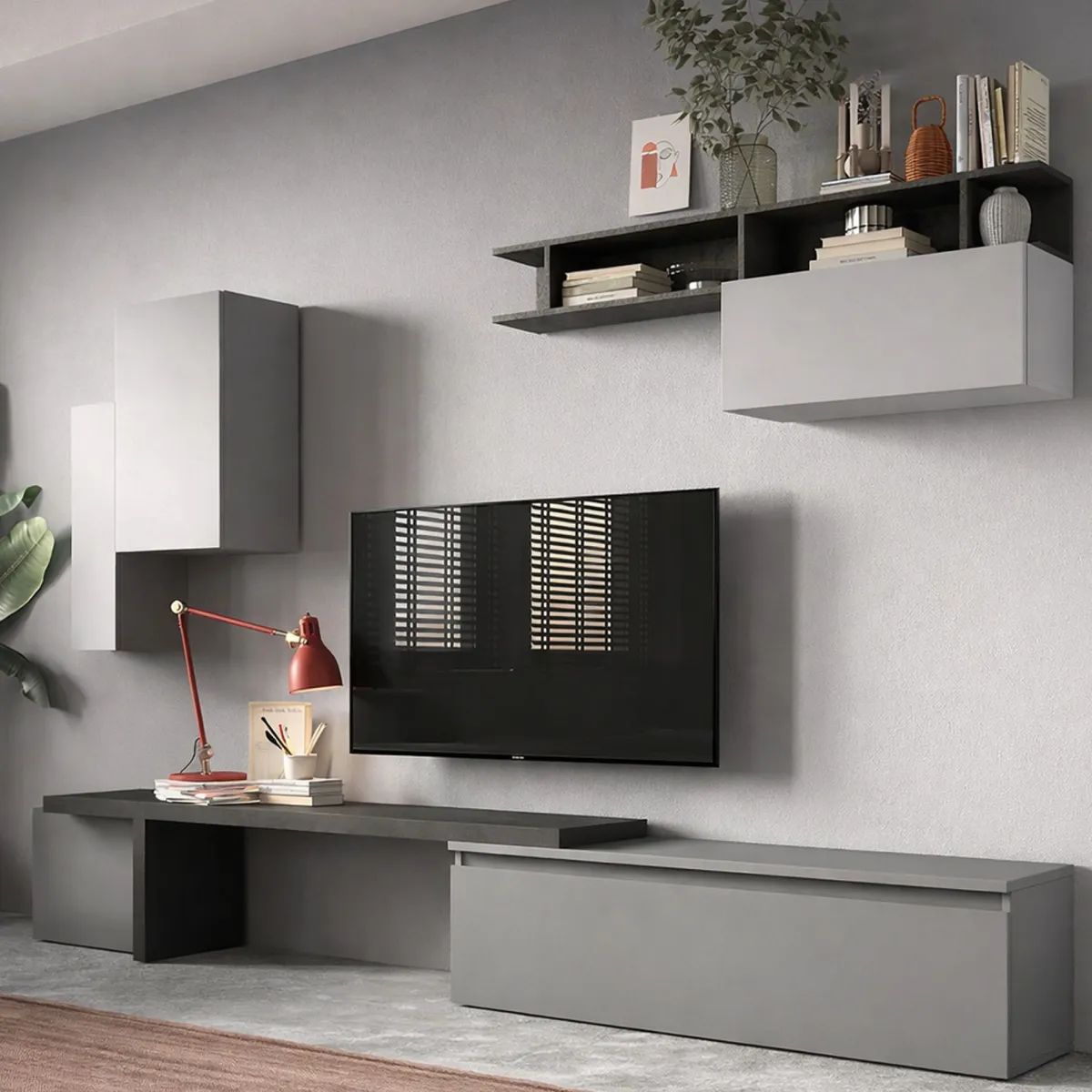 Pareti Attrezzate > Dmora Parete salotto smart 290cm ardesia e grigia - Chris Grigio, Grigio Ardesia