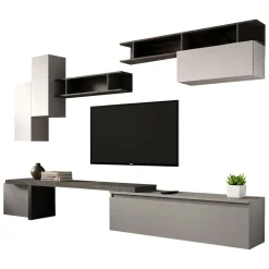 Pareti Attrezzate > Dmora Parete salotto smart 290cm ardesia e grigia - Chris Grigio, Grigio Ardesia