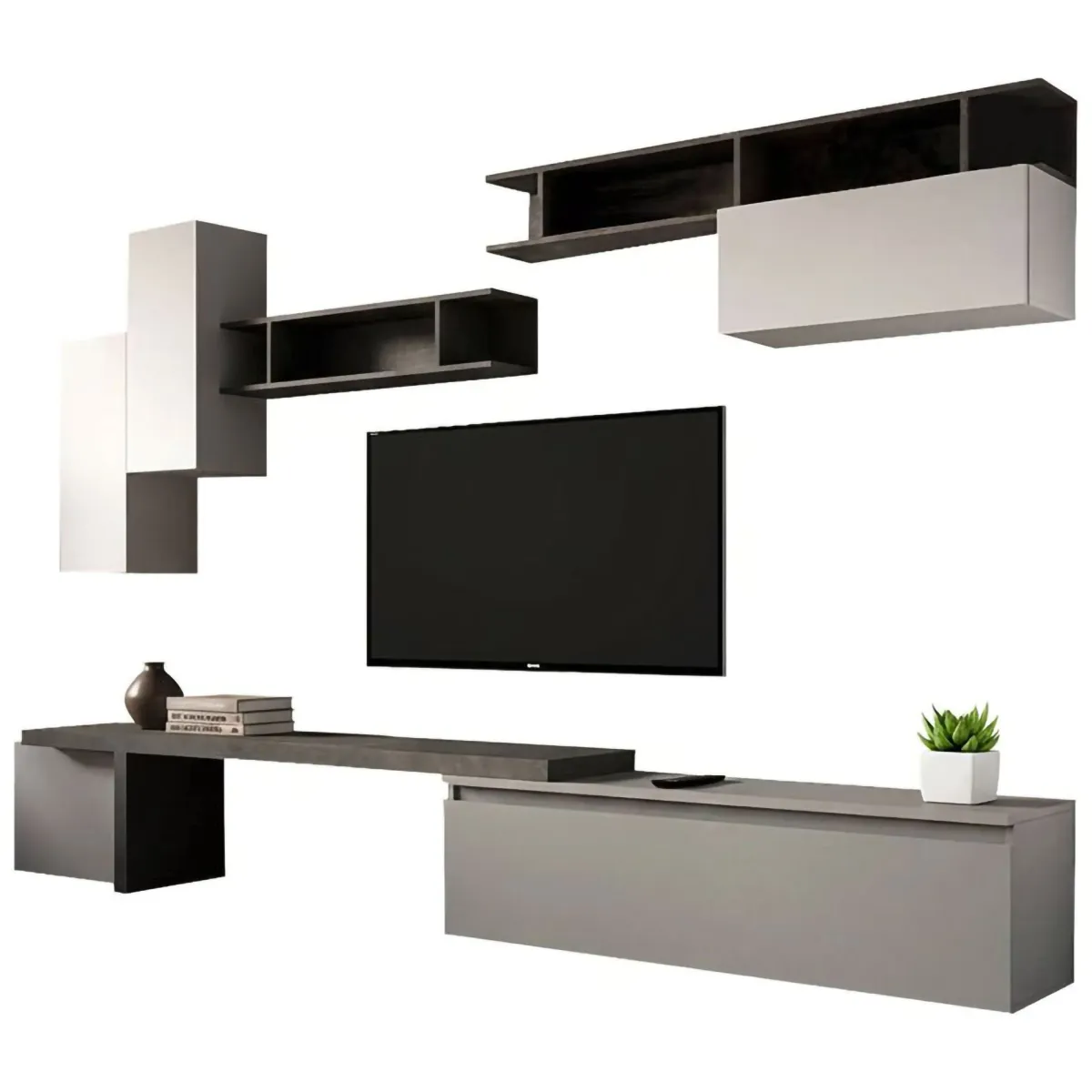 Pareti Attrezzate > Dmora Parete salotto smart 290cm ardesia e grigia - Chris Grigio, Grigio Ardesia