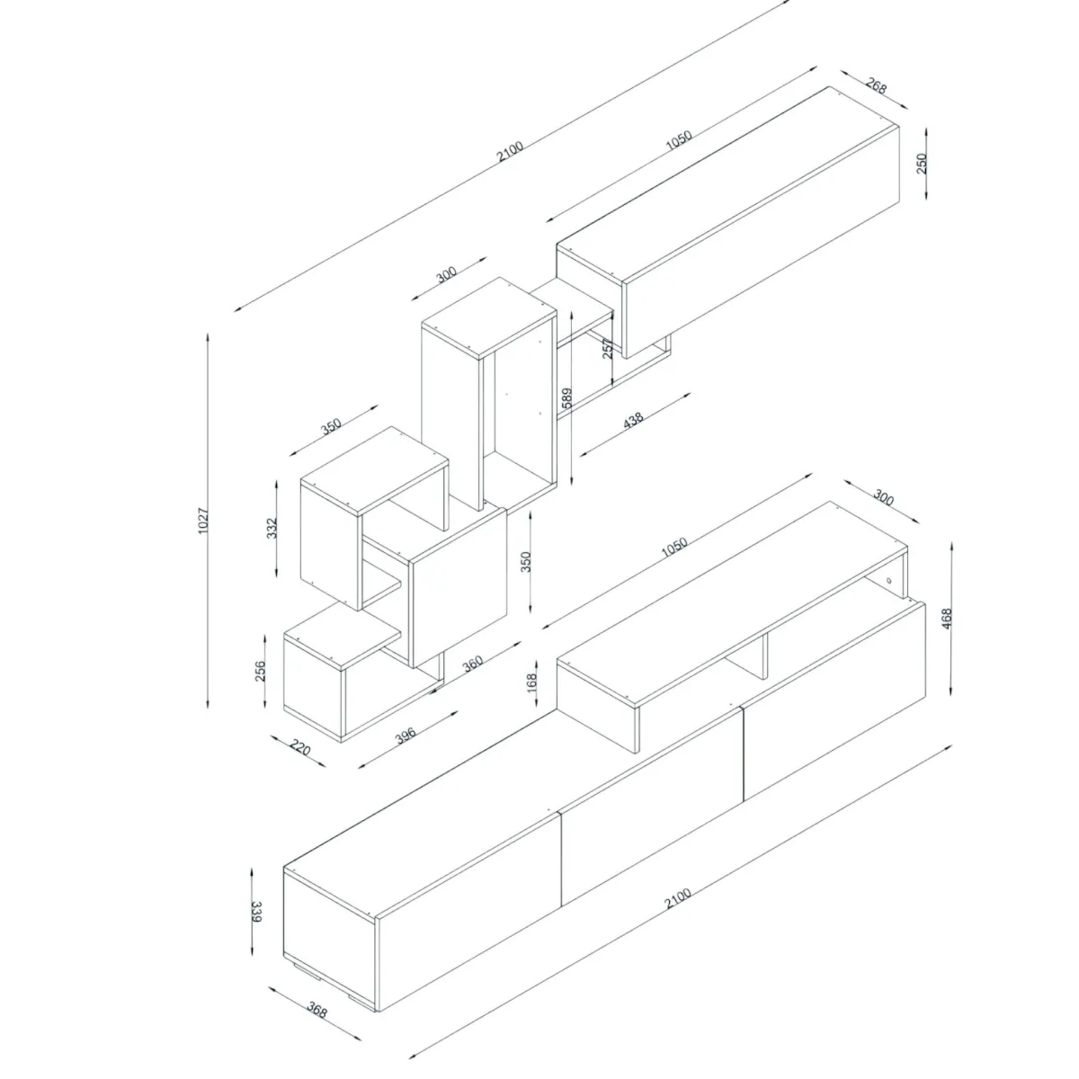 Pareti Attrezzate > Dmora Parete salotto smart 210cm bianca - HuaMulan Bianco