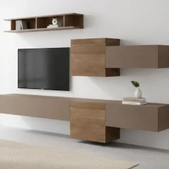 Pareti Attrezzate > Dmora Parete salotto smart 262cm bronzo e noce - Tony Marrone Noce, Marrone Bronzo