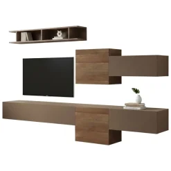 Pareti Attrezzate > Dmora Parete salotto smart 262cm bronzo e noce - Tony Marrone Noce, Marrone Bronzo
