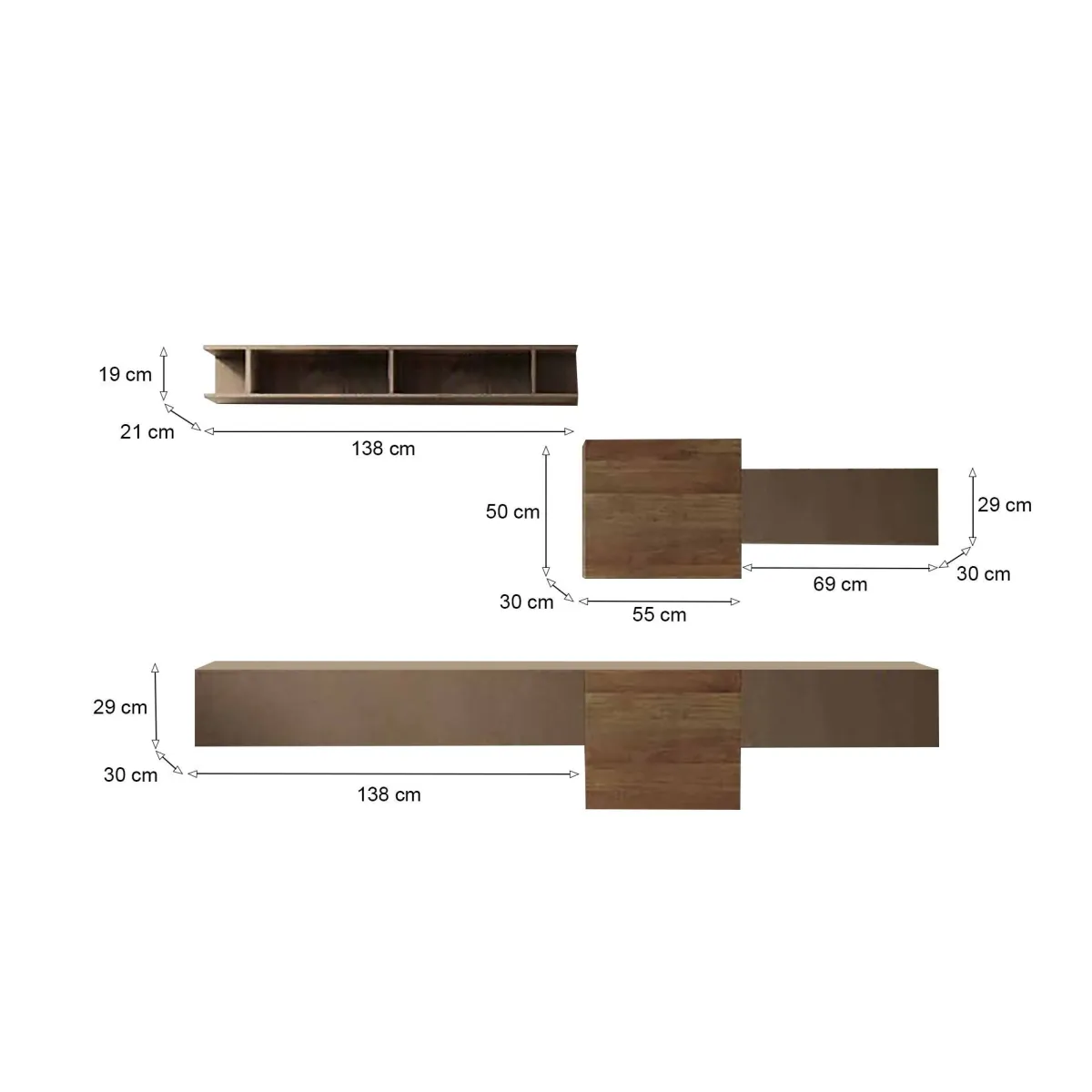 Pareti Attrezzate > Dmora Parete salotto smart 262cm bronzo e noce - Tony Marrone Noce, Marrone Bronzo