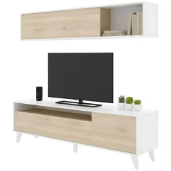 Pareti Attrezzate > Dmora Parete soggiorno classica 180cm bianca e rovere - Arusha Marrone, Bianco Rovere