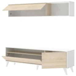 Pareti Attrezzate > Dmora Parete soggiorno classica 180cm bianca e rovere - Arusha Marrone, Bianco Rovere