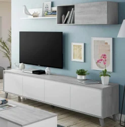 Salotto|Pareti Attrezzate > Dmora Parete soggiorno classica 270cm bianca lucida e rovere - Austis Marrone Rovere, Bianco Lucido