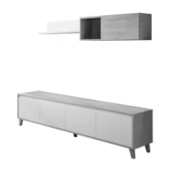 Salotto|Pareti Attrezzate > Dmora Parete soggiorno classica 270cm bianca lucida e rovere - Austis Marrone Rovere, Bianco Lucido