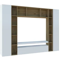 Salotto|Pareti Attrezzate > Dmora Parete soggiorno classica 270cm bianca lucida e rovere - Austis Marrone Rovere, Bianco Lucido