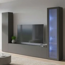 Salotto|Pareti Attrezzate > Dmora Parete soggiorno in legno 260cm antracite - Felicina Nero Antracite