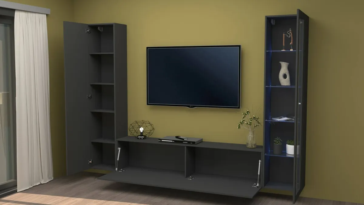 Salotto|Pareti Attrezzate > Dmora Parete soggiorno in legno 260cm antracite - Felicina Nero Antracite