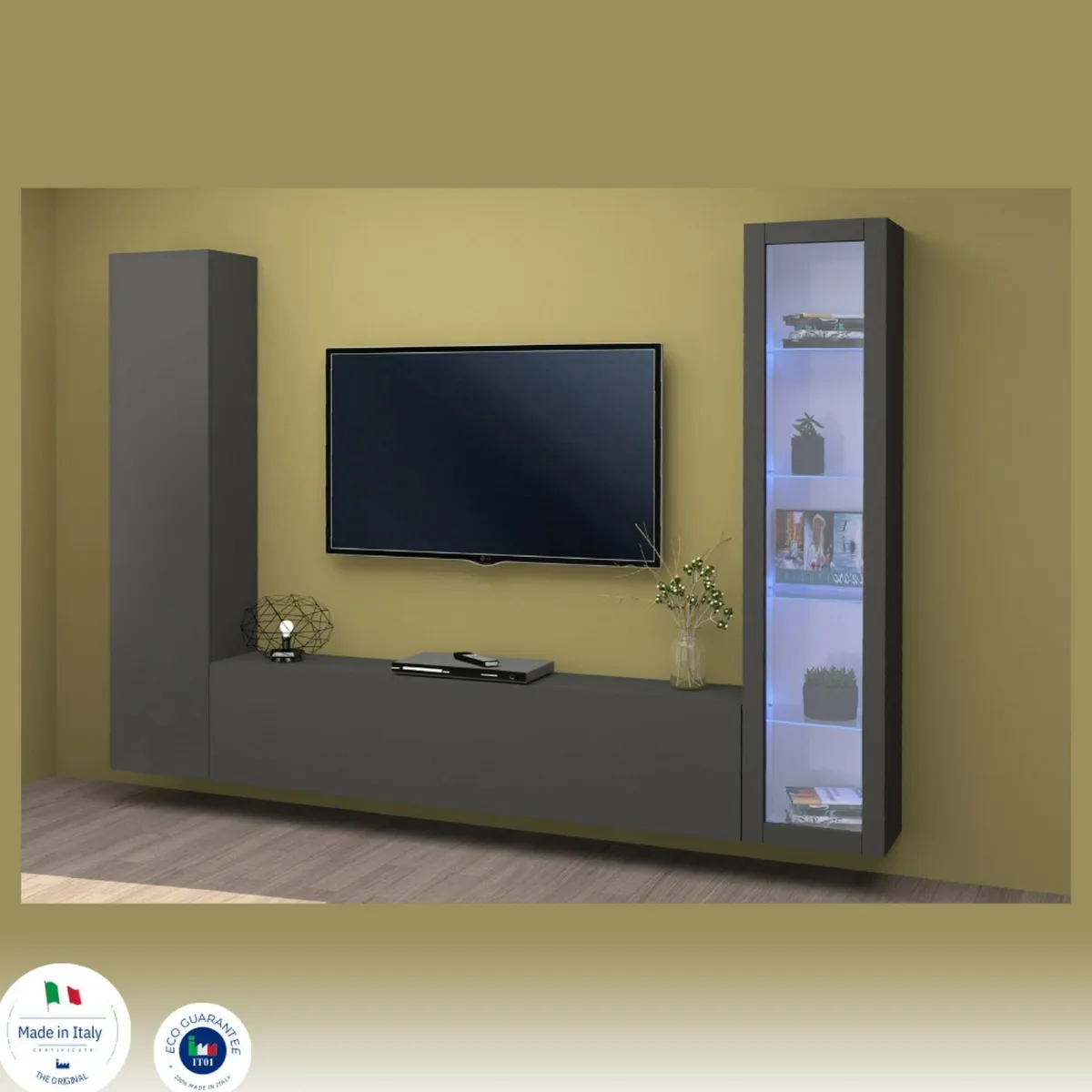 Salotto|Pareti Attrezzate > Dmora Parete soggiorno in legno 260cm antracite - Felicina Nero Antracite