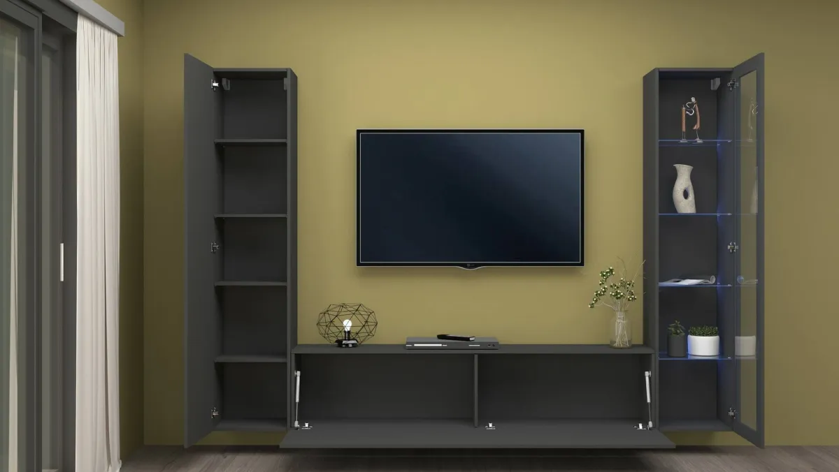 Salotto|Pareti Attrezzate > Dmora Parete soggiorno in legno 260cm antracite - Felicina Nero Antracite