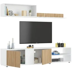 Parete soggiorno in legno 180cm bianca e rovere - Agrestino