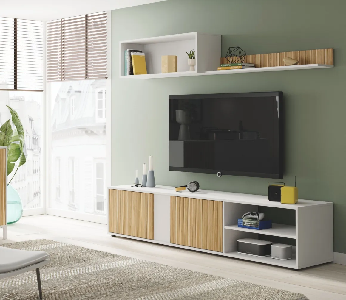 Parete soggiorno in legno 180cm bianca e rovere - Agrestino