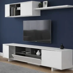 Parete soggiorno moderna 200cm bianca lucida - Angora
