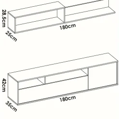 Pareti Attrezzate > Dmora Parete soggiorno multifunzione 180cm bianca e rovere - Jelawat Marrone, Bianco Rovere