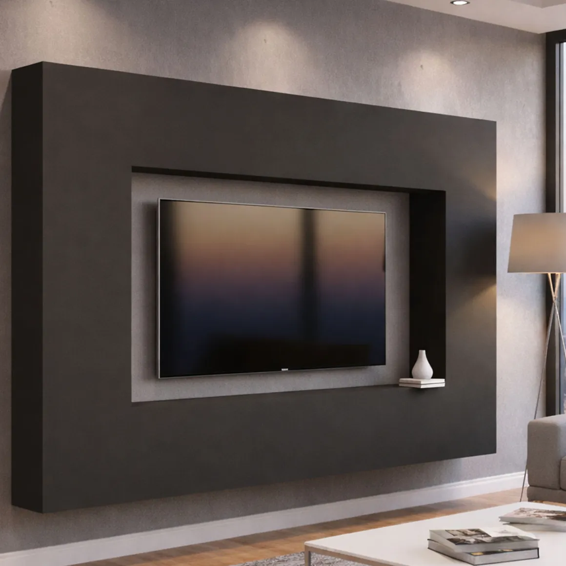 Salotto|Pareti Attrezzate > Dmora Parete soggiorno multifunzione 270cm antracite e rovere - Austis Marrone Rovere, Nero Antracite
