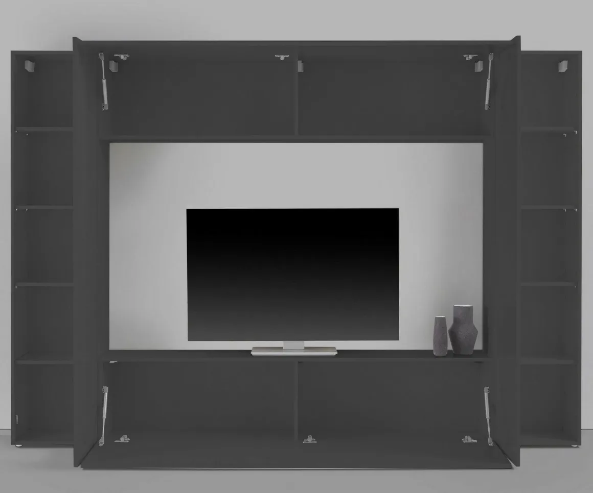 Salotto|Pareti Attrezzate > Dmora Parete soggiorno multifunzione 270cm antracite e rovere - Austis Marrone Rovere, Nero Antracite