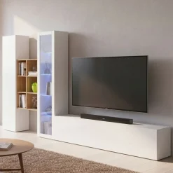 Parete soggiorno multifunzione 320cm bianca lucida - Ausonia