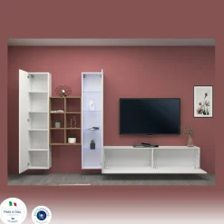 Parete soggiorno multifunzione 320cm bianca lucida - Ausonia