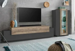 Salotto > Dmora Parete soggiorno 10 ripiani 280cm antracite e rovere - Maja Marrone Rovere, Nero Antracite