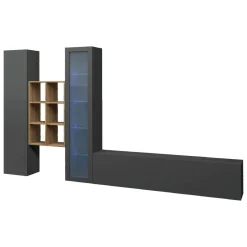 Salotto|Pareti Attrezzate > Dmora Parete soggiorno 15 ripiani 320cm antracite - Ausonia Nero Antracite