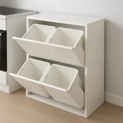 Pattumiere > Dmora Pattumiera Capacità 72 (18 per Secchio) Fissaggio a Muro Opzionale 60x25x93h cm, 4 Cestini - Anukhatun Bianco